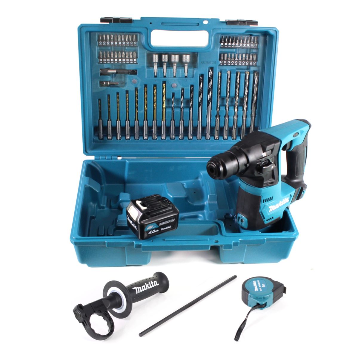 Makita HR 140 DM1E1 Akku Bohrhammer 10.8 V SDS-Plus im Koffer + 64 tlg Zubehör Set + 1x 4,0 Ah Akku - ohne Lader - Toolbrothers