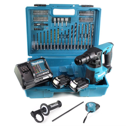 Makita HR 140 DSAE1 Akku Bohrhammer 10.8 V SDS-Plus im Koffer + 64 tlg Zubehör Set + 2x 2,0 Ah Akku und Lader - Toolbrothers