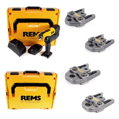 REMS Akku-Press 22V ACC + 1x Akku 2,5Ah + Schnellladegerät + Pressbacken Presszangen Standard Set M15,18,22,28 in 2 L-Boxxen - Toolbrothers