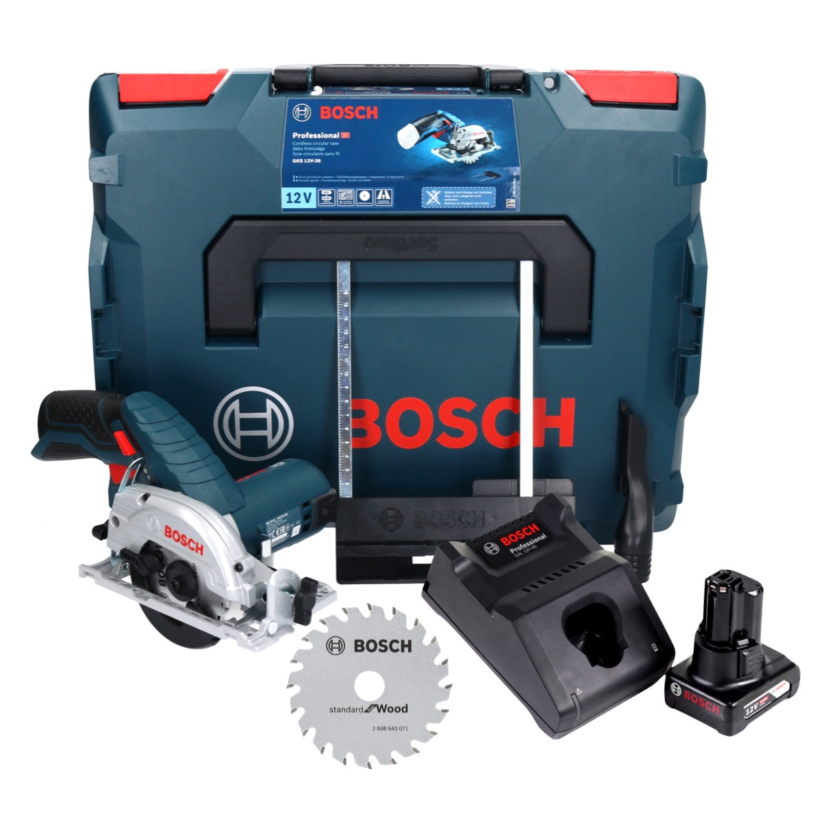 Bosch GKS 12V-26 Professional Akku Handkreissäge 12 V 85 mm + 1x Akku 6,0 Ah + Ladegerät + Sägeblatt + L-Boxx - Toolbrothers