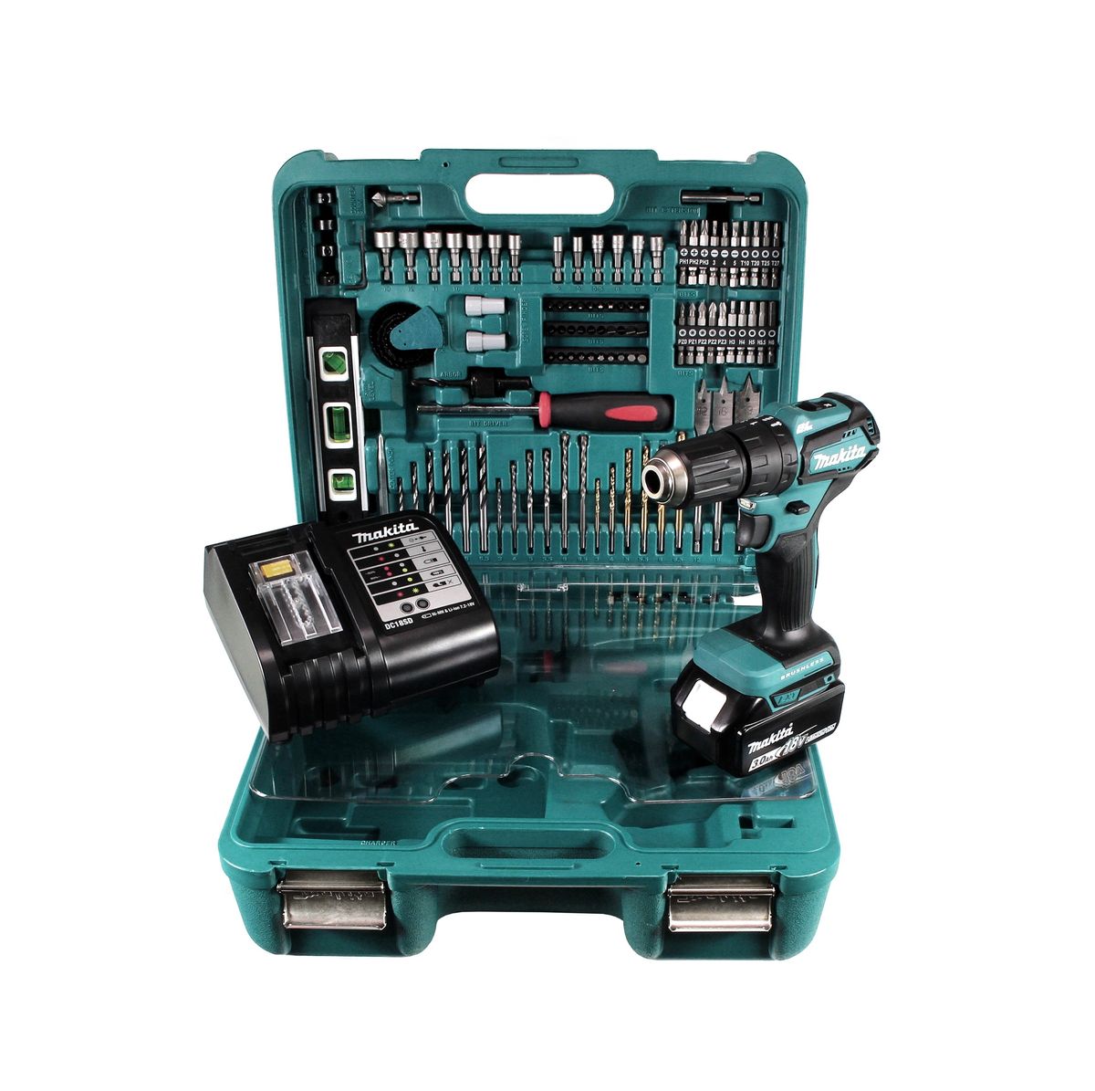 Makita DHP 483 SFTK Akku Schlagbohrschrauber 18 V 40Nm Brushless + 1x Akku 3,0Ah + Ladegerät + 101tlg. Werkzeugset im Koffer - Toolbrothers