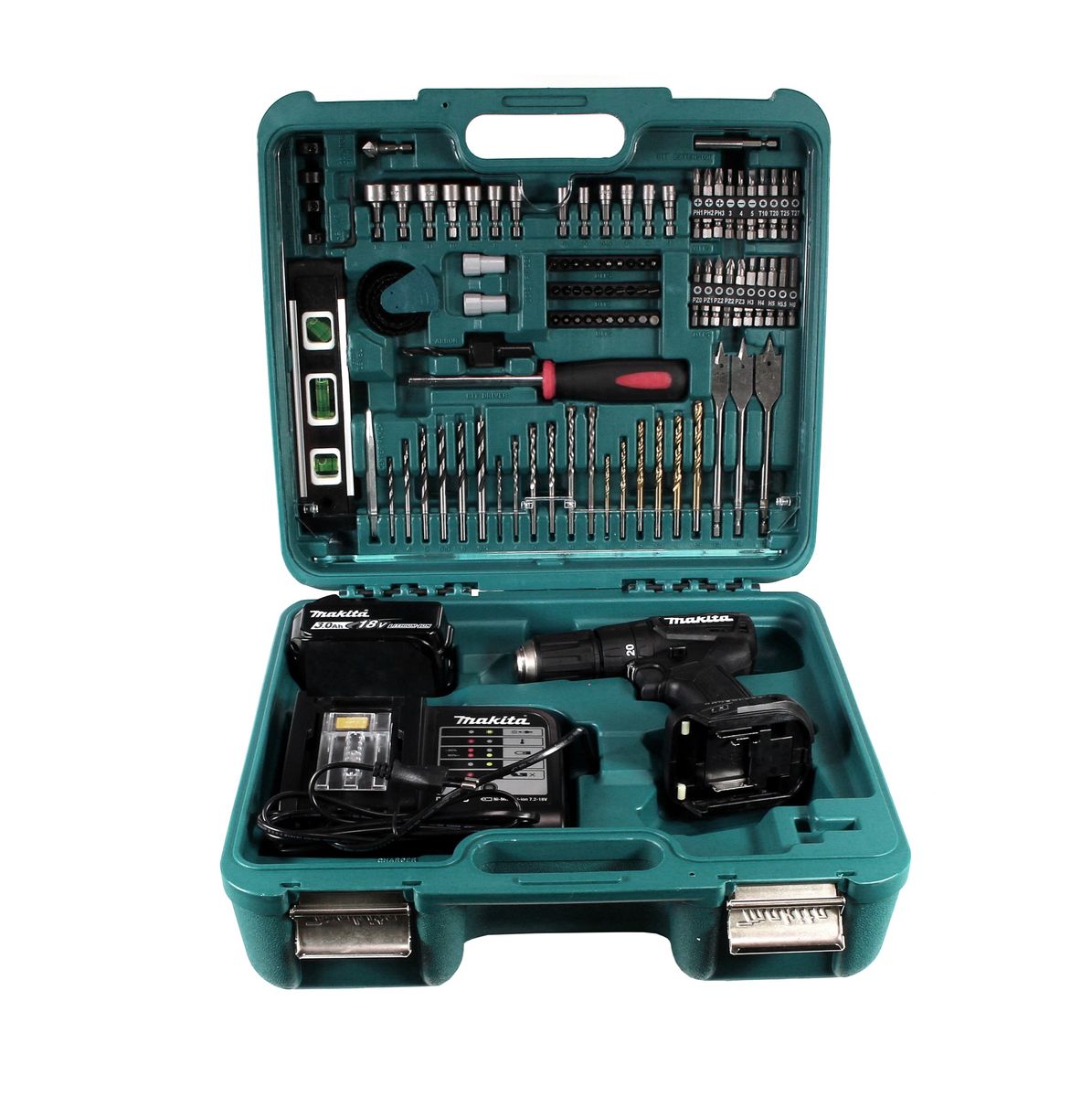 Makita DHP 483 SFTK B Akku Schlagbohrschrauber 18 V 40Nm Brushless +1x Akku 3,0Ah + Ladegerät + 101tlg. Werkzeugset im Koffer - Toolbrothers