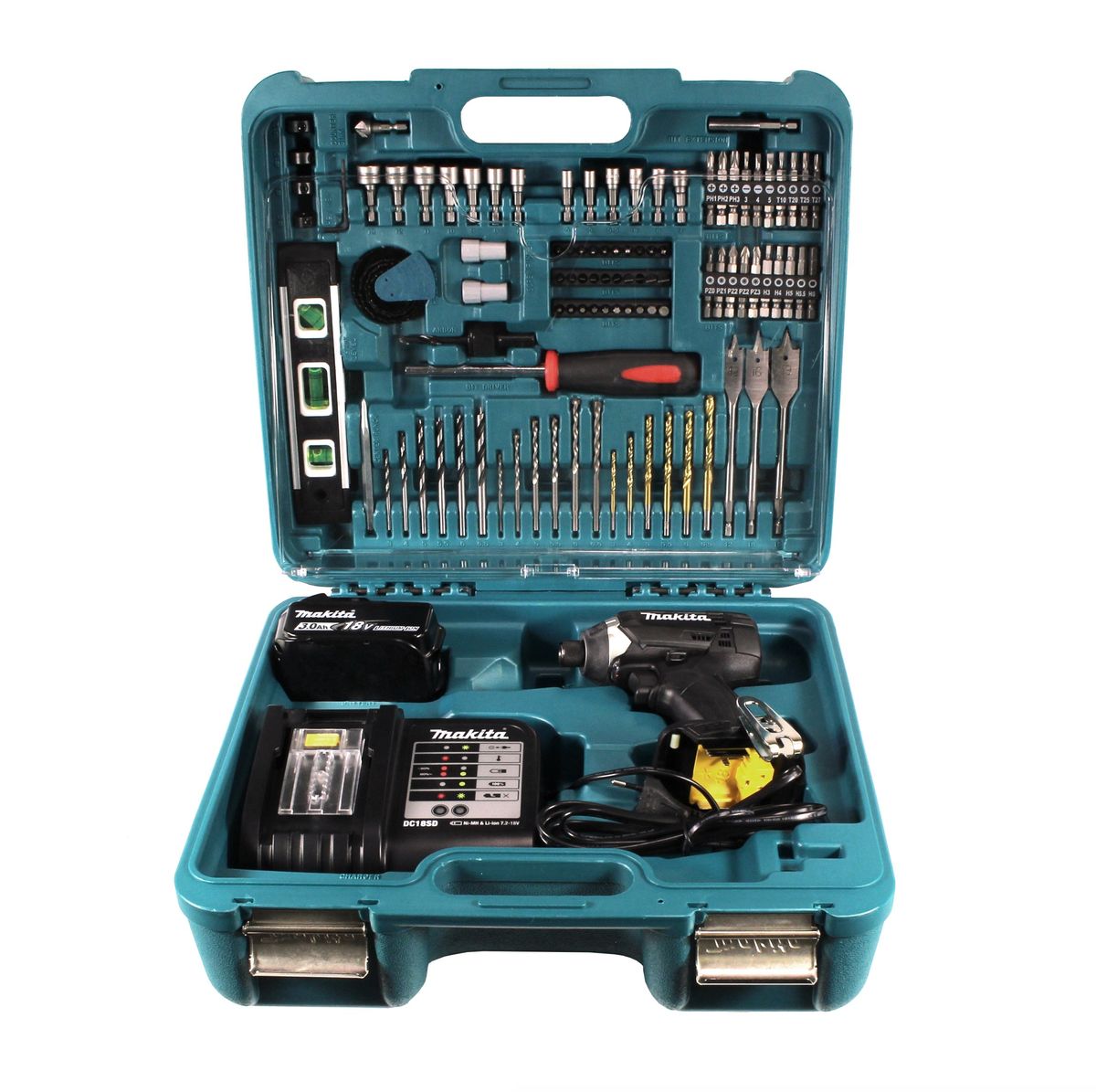 Makita DTD 152 SFTK B Akku Schlagschrauber 18V 165Nm + 1x Akku 3,0Ah + Ladegerät + 101tlg. Werkezugset im Koffer - Toolbrothers