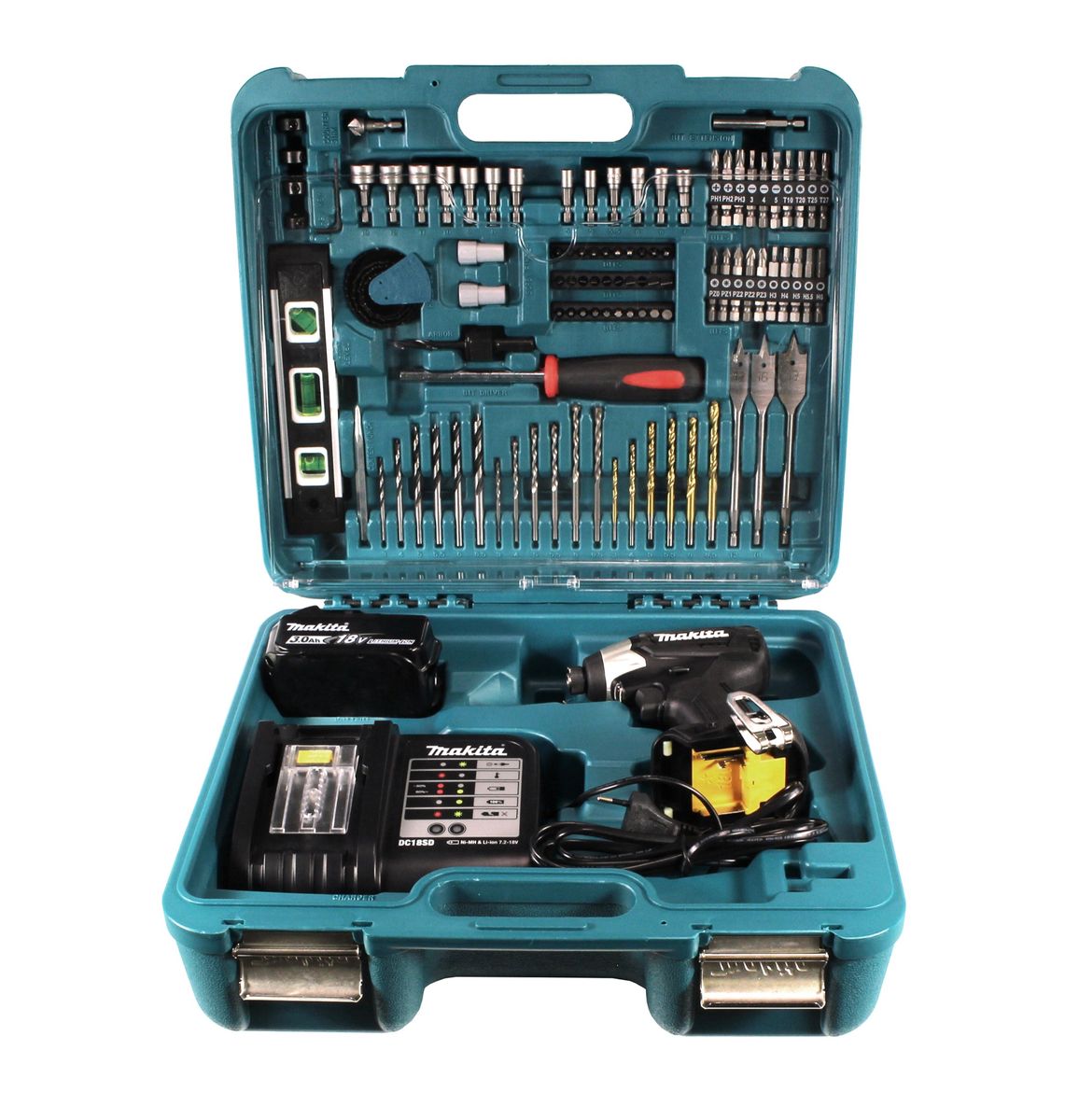 Makita DTD 155 SFTK B Akku Schlagschrauber 18V 140Nm Brushless + 1x Akku 3,0Ah + Ladegerät + 101tlg. Werkezeugset im Koffer - Toolbrothers