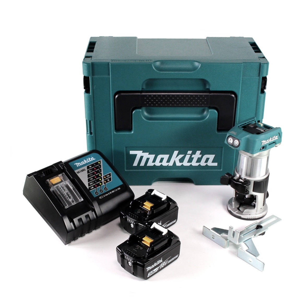 Makita DRT 50 RFJ Akku Multifunktionsfräse brushless 18 V + 2x Akkus 3,0 Ah + Schnellladegerät im Makpac 3 - Toolbrothers