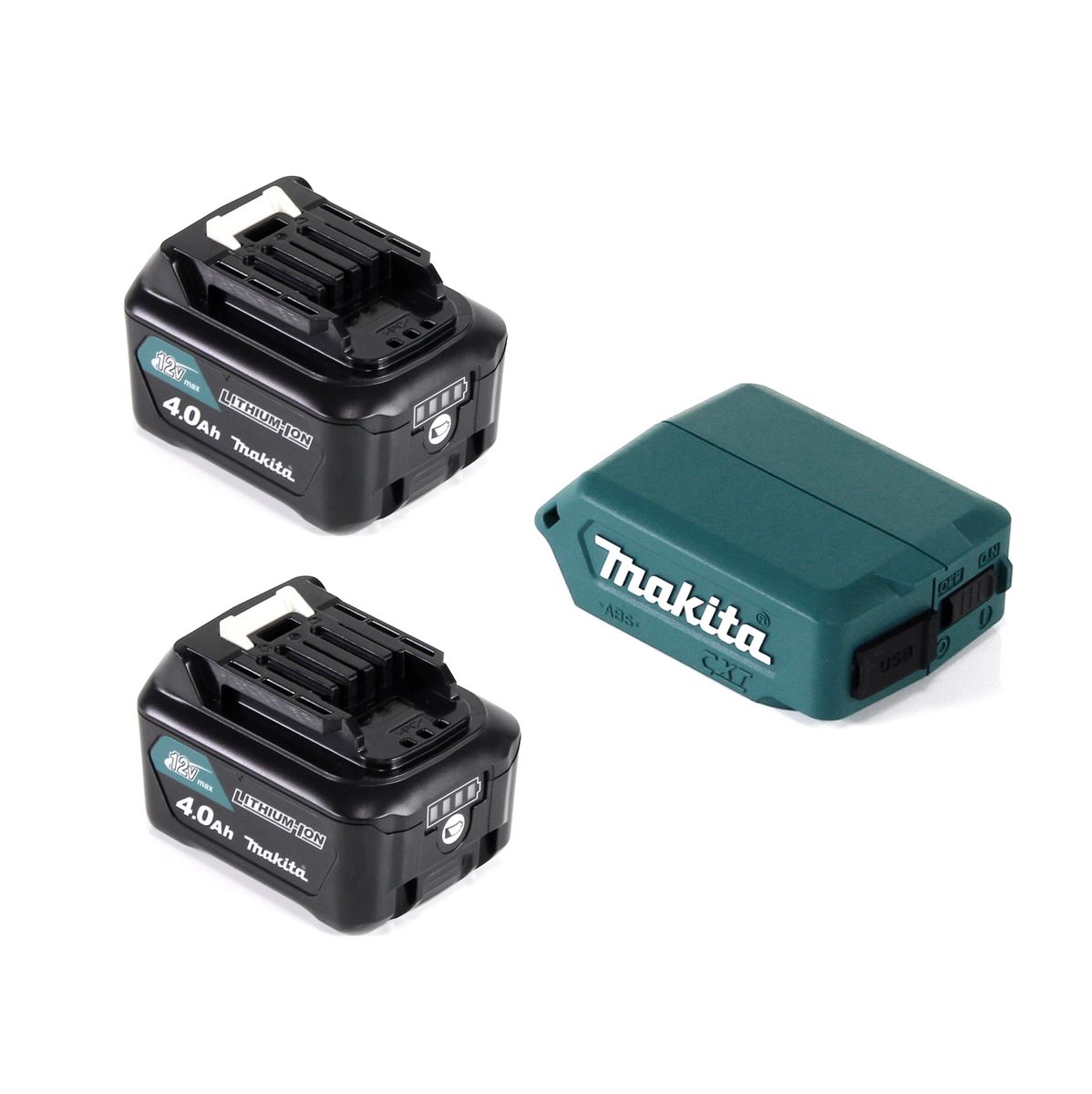 Makita DEAADP08 WM USB Adapter für 10,8V-12V Akkus + 2x 4,0 Ah Akku ( 197406-2 ) + Lader ( 197343-0 ) - Toolbrothers