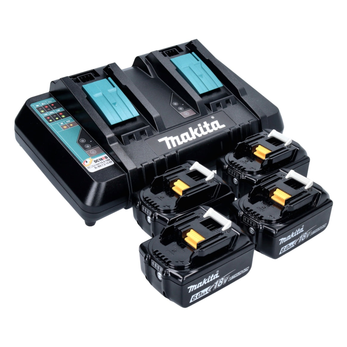 Makita Power Source Kit 18 V mit 4x BL 1860 B Akku 6,0 Ah + DC 18 RD Doppellladegerät ( 199485-6 ) - Toolbrothers