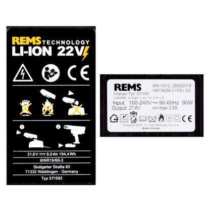 REMS Akku Set Power Pack 21,6V (22V max) mit 2x Akku 9,0Ah + Ladegerät 90W ( 571592 ) - Toolbrothers