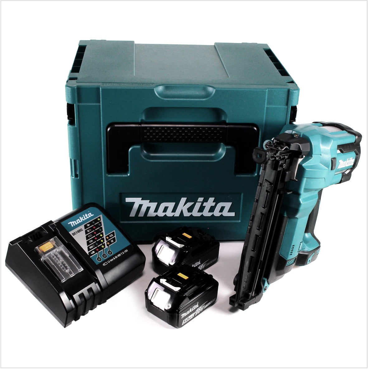 Makita DBN 600 RTJ Akku Stauchkopfnagler 18 V + 2x Akku 5,0Ah + Ladegerät + Makpac - Toolbrothers