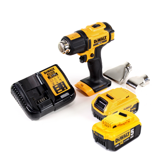 DeWalt DCE 530 P2 Akku Heißluftpistole 18V 530°C + 2x Akku 5,0Ah + 1x Lader + Flächen- und Reflektordüse - Toolbrothers