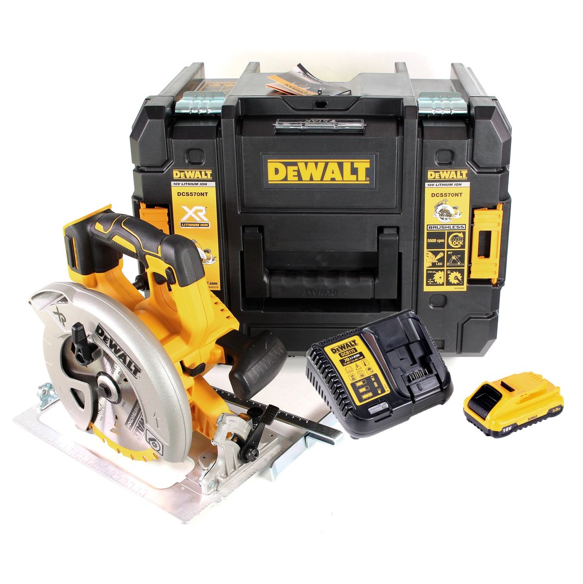 Dewalt DCS 570 L1 Akku Hand Kreissäge 18V 184 mm Brushless + 1x Akku 3,0Ah + Ladegerät + TSTAK - Toolbrothers