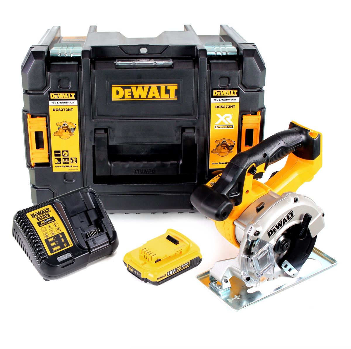 Dewalt DCS 373 D1 Akku Metall Kreissäge 18 V 140 mm + 1x Akku 2,0 Ah + Ladegerät + Sägeblatt + TSTAK - Toolbrothers