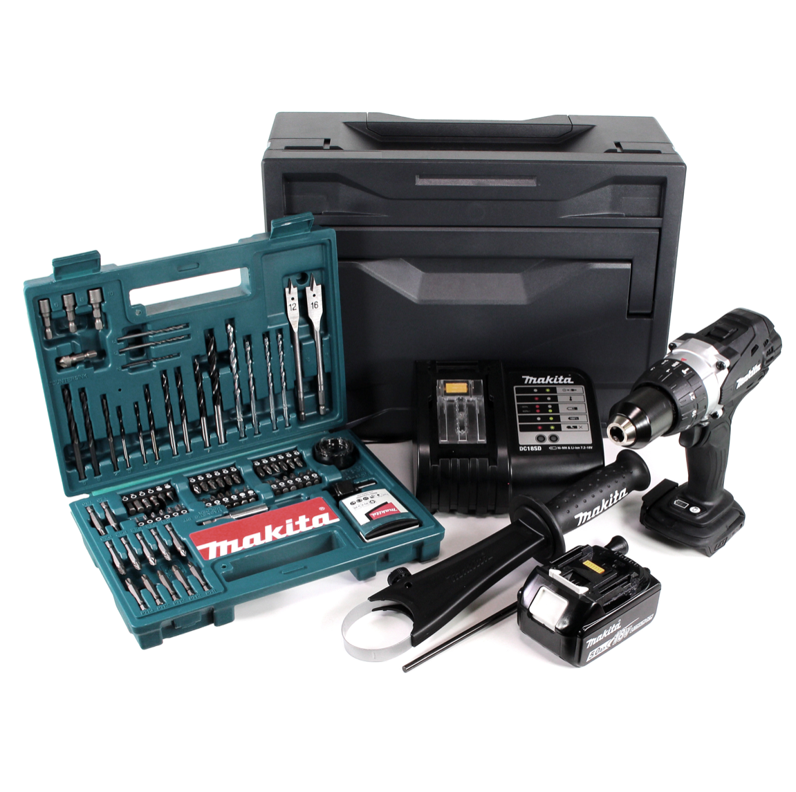 Makita DHP 458 STX B Akku Schlagbohrschrauber 18 V 91Nm + 1x Akku 5,0Ah + Ladegerät + 100.tlg Bit Bohrer Set + Makbox - Toolbrothers