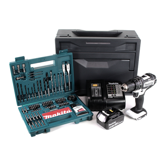 Makita DHP 482 ST1X W Akku Schlagbohrschrauber 18 V 62Nm + 1x Akku 5,0Ah + Ladegerät + 100tlg. Bit Bohrer Set + Makbox - Toolbrothers