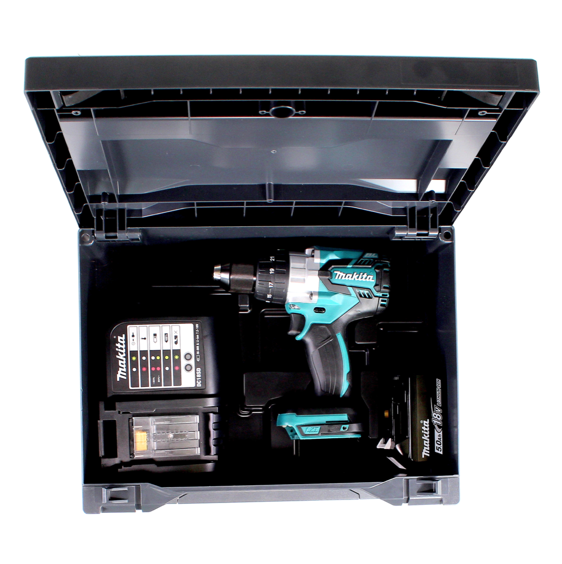 Makita DHP 481 STX Akku Schlagbohrschrauber Brushless 18 V 115 Nm + 1x Akku 5,0Ah + Ladegerät + 100tlg. Bit Bohrer Set + Makbox - Toolbrothers