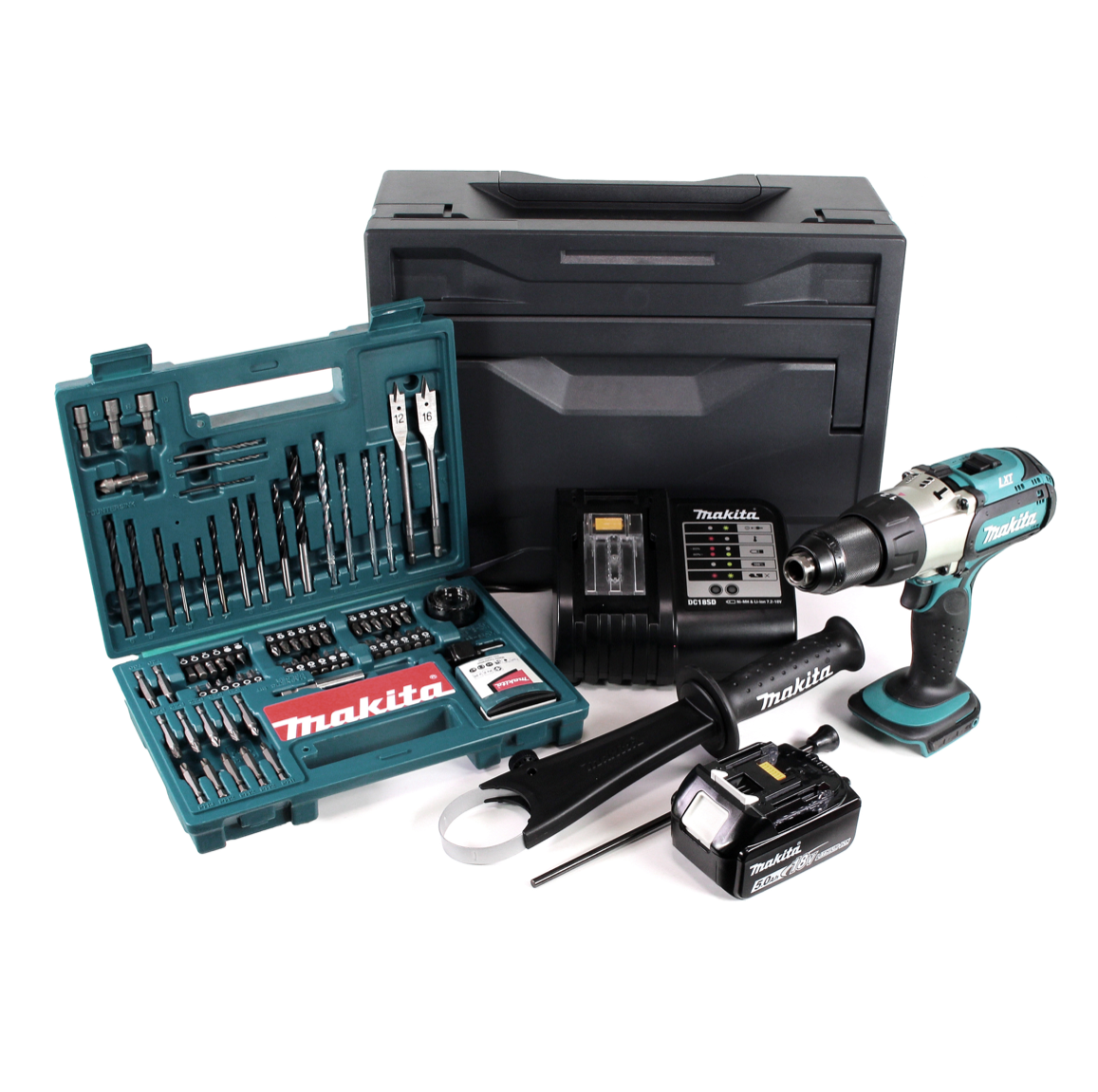 Makita DHP 451 STX Akku Schlagbohrschrauber 18 V + 1x Akku 5,0Ah + Ladegerät + 100tlg. Bit Bohrer Set + Makbox - Toolbrothers