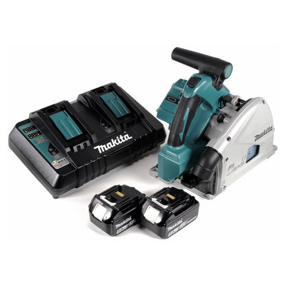 Makita DSP 600 PT Akku Tauchsäge 36V (2x18V) 165 mm Brushless + 2x Akku 5,0Ah + Doppelladegerät - Toolbrothers