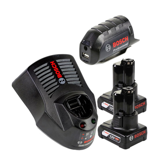 Bosch USB Power Set 12V 2x 6,0Ah Akku + Ladegerät + GAA 12V Akku USB Ladegerät Aufsatz Adapter - Toolbrothers