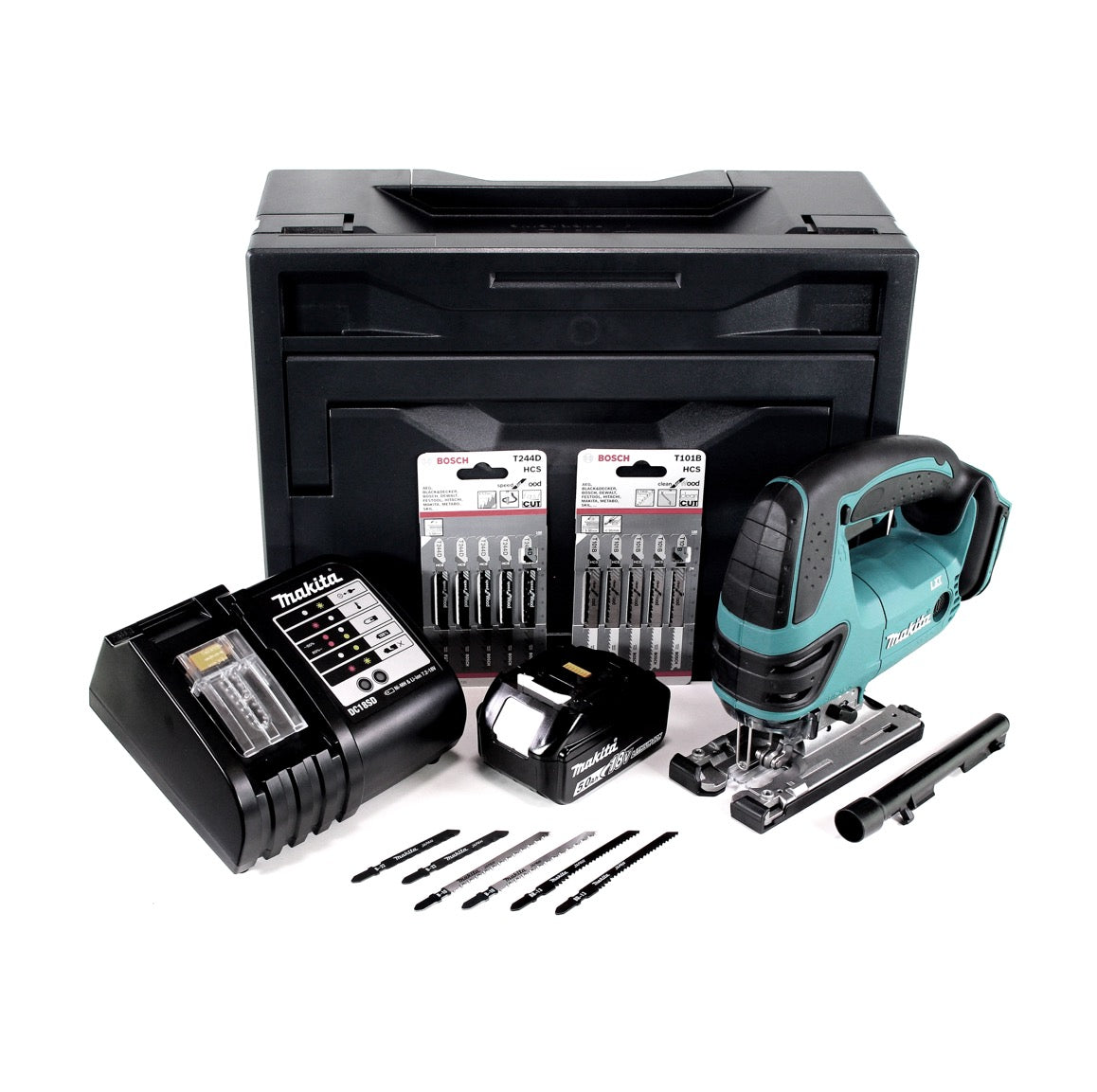 Makita DJV 180 STX Akku Stichsäge 18V + 16tlg. Sägeblätter + 1x Akku 5,0Ah + Ladegerät + Makbox - Toolbrothers