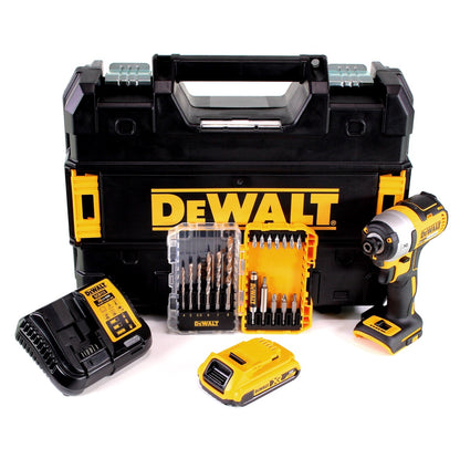 Clé à chocs sans fil DeWalt DCF 887 D1 18V 205Nm 1/4" sans balais + jeu de 19 forets + 1x batterie 2,0Ah + chargeur rapide + TSTAK