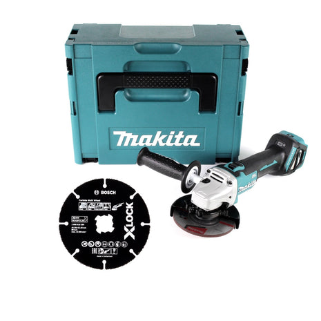 Meuleuse d'angle sur batterie Makita DGA 511 ZJ 18 V 125 mm brushless + disque à tronçonner + Makpac - sans batterie, sans chargeur