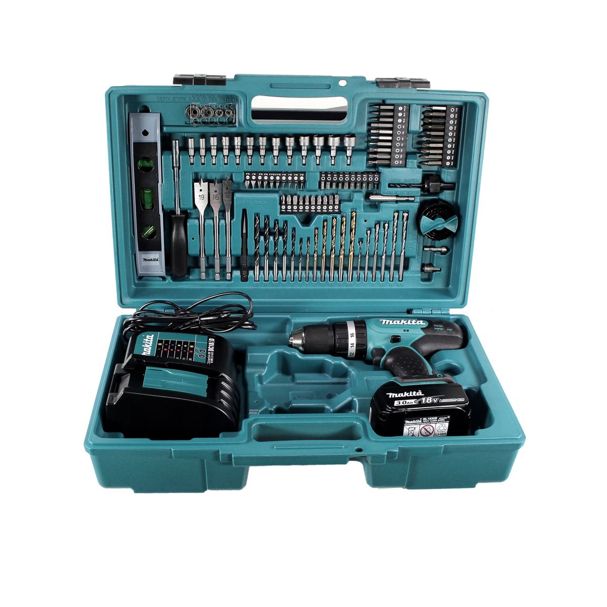 Makita DHP 453 FX12 Akku Schlagbohrschrauber 18V 42Nm + 1x 3,0Ah + Ladegerät + 101tlg Zubehör Set + Koffer - Toolbrothers