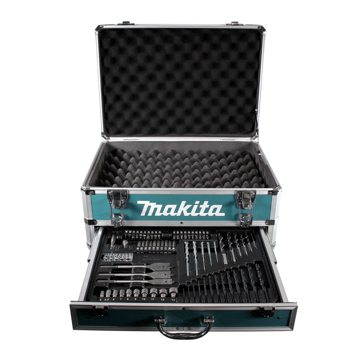 Mallette à tiroirs à outils en aluminium Makita X4 avec insert universel + jeu de 70 forets