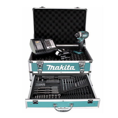 Makita DTD 152 SFX4 clé à chocs sans fil 18V 165Nm 1/4" + 1x batterie 3,0Ah + chargeur + jeu de 70 forets + mallette