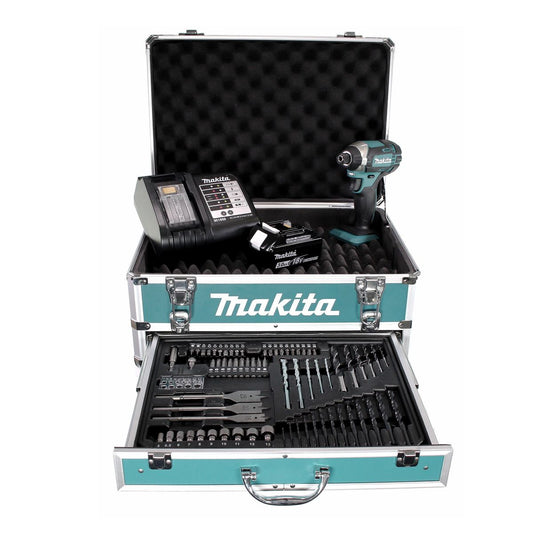 Makita DTD 152 SFX4 Akku Schlagschrauber 18V 165Nm 1/4" + 1x Akku 3,0Ah + Ladegerät + 70tlg. Bit Bohrer Set + Koffer