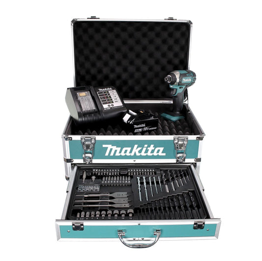 Makita DTD 152 SMX4 clé à chocs sans fil 18V 165Nm 1/4" + 1x batterie 4,0Ah + chargeur + jeu de 70 forets + mallette