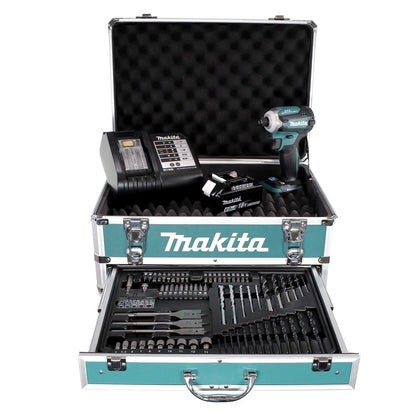 Makita DTD 171 SGX4 clé à chocs sans fil 18 V 180 Nm 1/4" sans balais + 1 batterie 6,0 Ah + chargeur + jeu de 70 forets + mallette