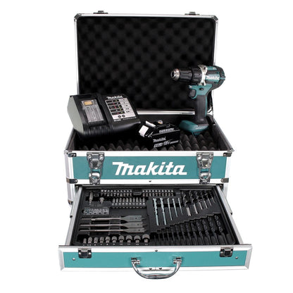 Makita DDF 484 STX4 Akku Schlagschrauber 18 V 54Nm Brushless + 1x Akku 5,0Ah + Ladegerät + 70tlg. Bit Bohrer Set + Koffer