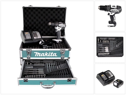 Makita DHP 482 W SMX4 Akku Schlagbohrschrauber 18 V 62Nm + 1x Akku 4,0Ah + Ladegerät + 70tlg. Bit Bohrer Set + Koffer