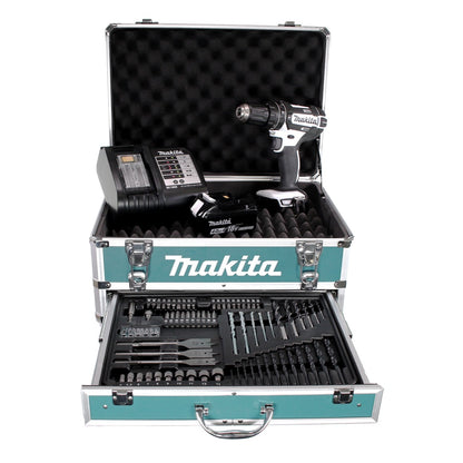 Makita DHP 482 W SMX4 Akku Schlagbohrschrauber 18 V 62Nm + 1x Akku 4,0Ah + Ladegerät + 70tlg. Bit Bohrer Set + Koffer