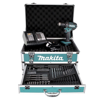 Makita DDF 482 STX4 Akku Bohrschrauber 18 V 62Nm + 1x Akku 5,0Ah + Ladegerät + 70tlg. Bit Bohrer Set + Koffer