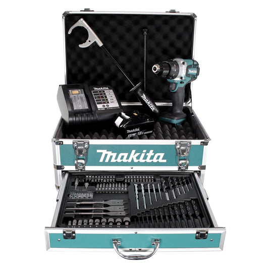 Makita DHP 481 SMX4 Akku Schlagbohrschrauber 18 V 115Nm + 1x Akku 4,0Ah + Ladegerät + 70tlg. Bit Bohrer Set + Koffer