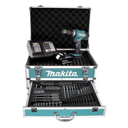 Makita DHP 453 SFX4 Akku Schlagbohrschrauber 18 V 42Nm + 1x Akku 3,0Ah + Ladegerät + 70tlg. Bit Bohrer Set + Koffer