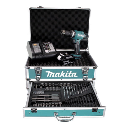 Makita DHP 453 SGX4 Akku Schlagbohrschrauber 18 V 42Nm + 1x Akku 6,0Ah + Ladegerät + 70tlg. Bit Bohrer Set + Koffer