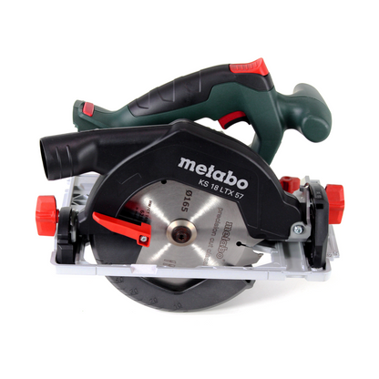 Metabo KS 18 LTX 57 Scie circulaire portative 18V 165x20mm + 2x Batteries 5,2Ah + Chargeur + Coffret de transport MetaLoc ( 601857700 )