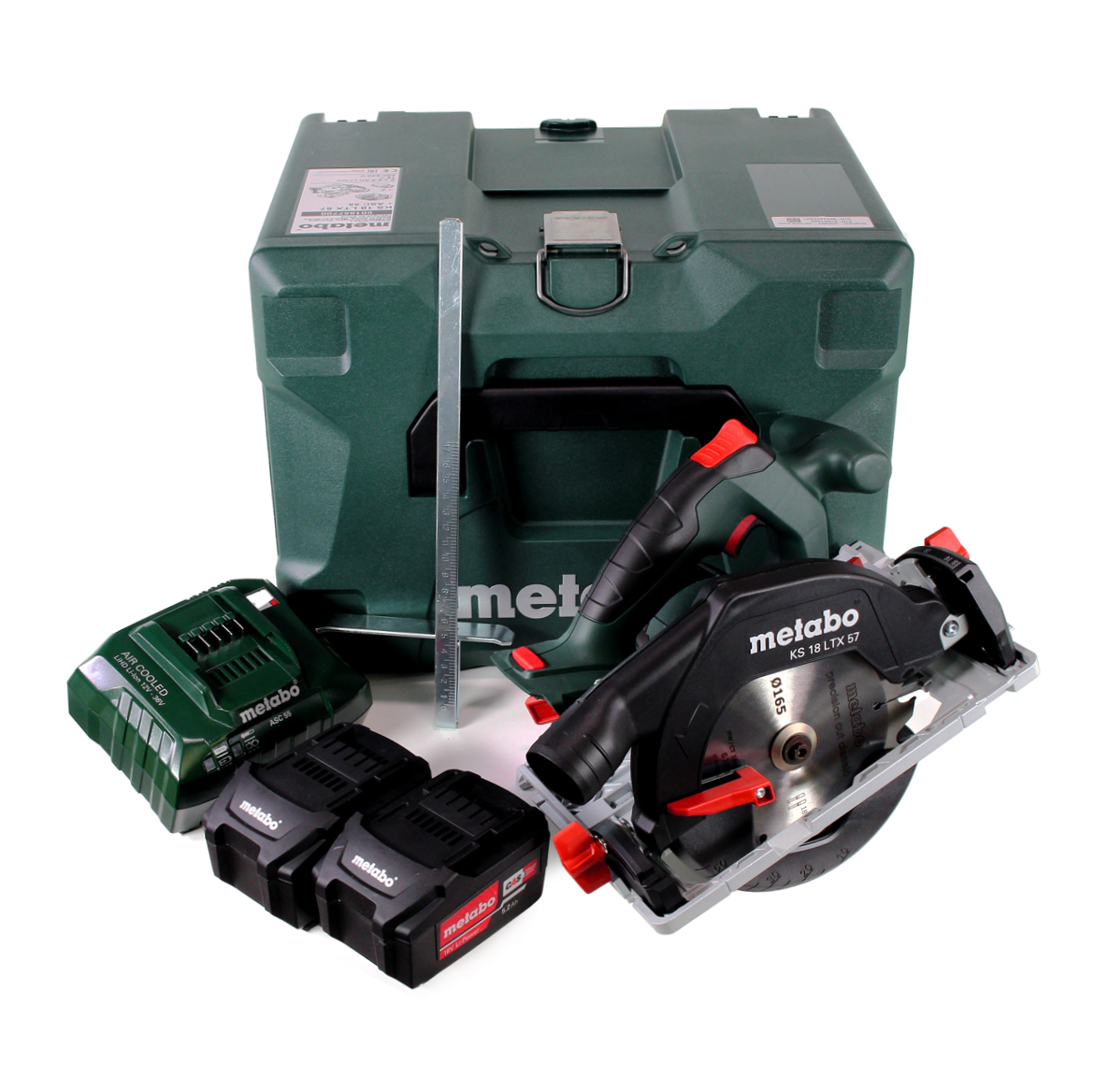 Metabo KS 18 LTX 57 Scie circulaire portative 18V 165x20mm + 2x Batteries 5,2Ah + Chargeur + Coffret de transport MetaLoc ( 601857700 )