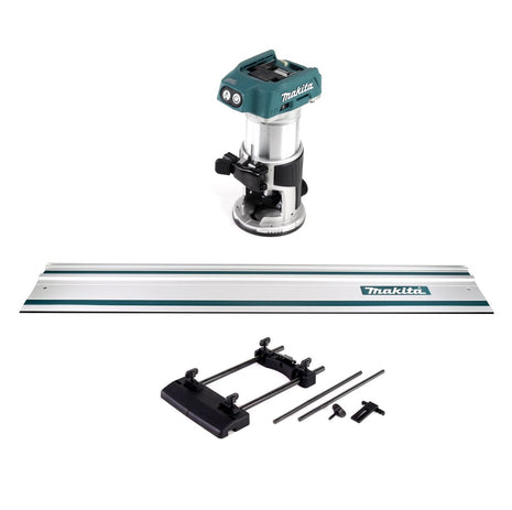 Fraiseuse multifonction sans fil Makita DRT 50 Z 18V Brushless Solo + adaptateur de rail de guidage + rail de guidage 1000mm - sans batterie, sans chargeur