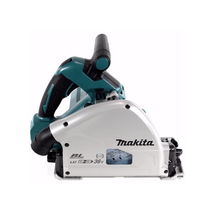 Makita DSP 600 STJ Akku Tauchsäge 36V (2x 18V) Brushless + 2x Führungschiene + Parallelanschlag + Schraubzwingen + Führungsschienenverbinder + 2x Akku 5,0Ah + Ladegerät  + Makpac