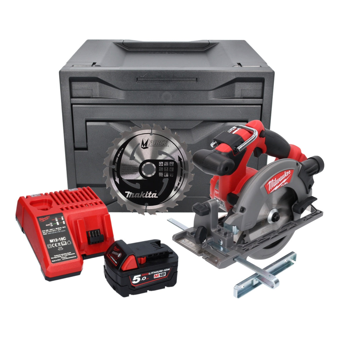 Scie circulaire sans fil Milwaukee M18 CCS55-501M 18 V 165 mm + 1x batterie 5,0 Ah + chargeur + lame de scie + M-Box