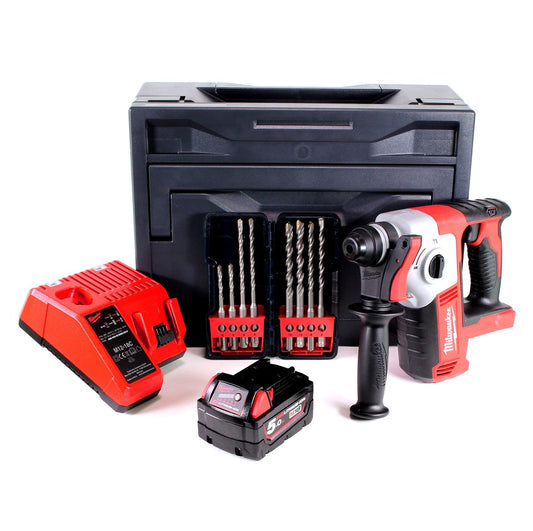 Milwaukee M18 BH-501M Akku Bohrhammer 18V 1,2J SDS-plus + 1x Akku 5,0Ah + Ladegerät + 8tlg. Bohrer Set + M-Box