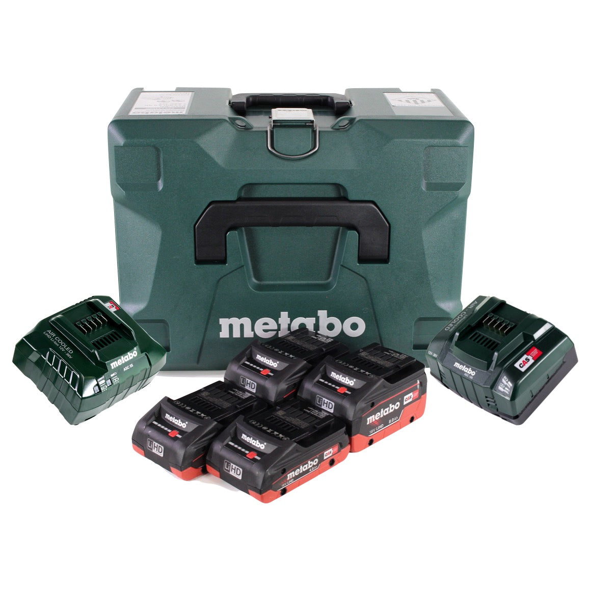 Kit de base Metabo LIHD + 2x batterie 4,0 Ah + 2x batterie 8,0 Ah + 2x chargeur + Metaloc