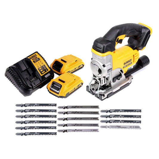 Scie sauteuse à batterie DeWalt DCS 331 D2 18V + 2x batteries 2,0Ah + chargeur + 15x lame de scie sauteuse