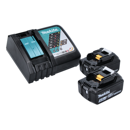 Ponceuse excentrique sur batterie Makita DBO 180 RTJ 18 V 125 mm + 2x batteries 5,0 Ah + chargeur + plateau de ponçage + 10x papier de verre K80 + Makpac