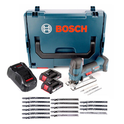 Scie sauteuse sans fil Bosch GST 18 V-LI S 18V + 2x batteries 2,0Ah + chargeur + 18x lame de scie + L-Boxx