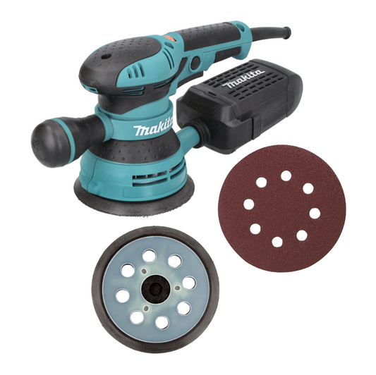 Makita BO 5041 Exzenterschleifer 300 W 125 mm + Schleifteller + 10x Schleifpapier Körnung 80