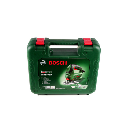 Scie sauteuse DIY Bosch PST 670 (CT) 500 W + jeu de lames de scie sauteuse Bosch 15 pièces. + valise